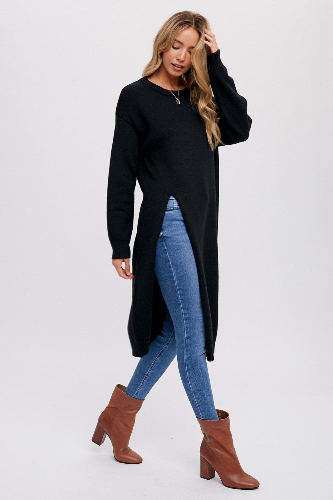 HIGH SLIT LONGLINE PULLOVER Bluivy