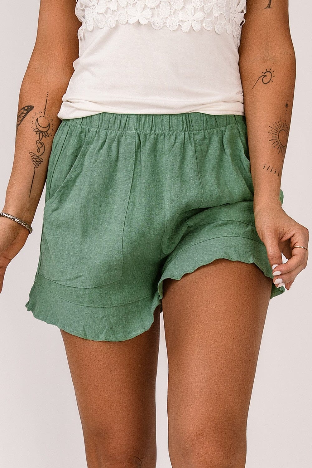 High Waist Pocketed Ruffle Shorts Kentce