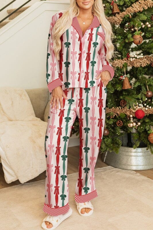 Holiday Bow Ribbon Pajama Set Shewin
