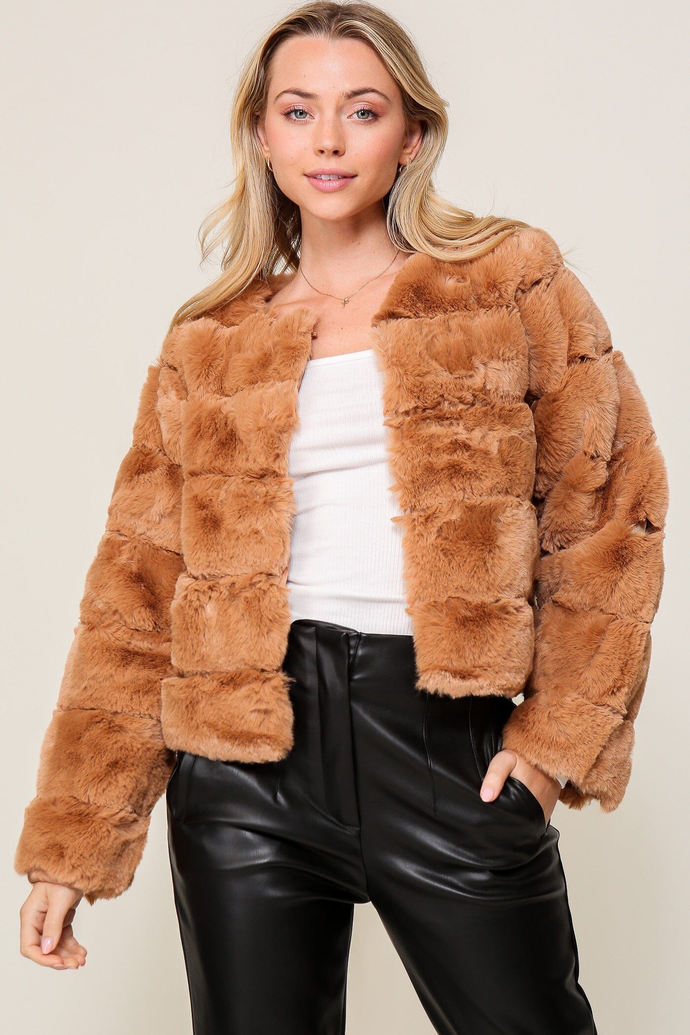 Holiday Glam Faux Fur Jacket Timing