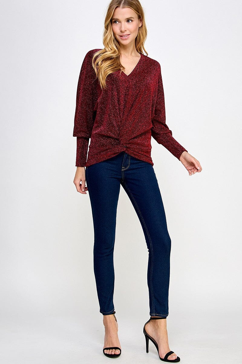 Holiday Lurex Twist Front Top 2 hearts
