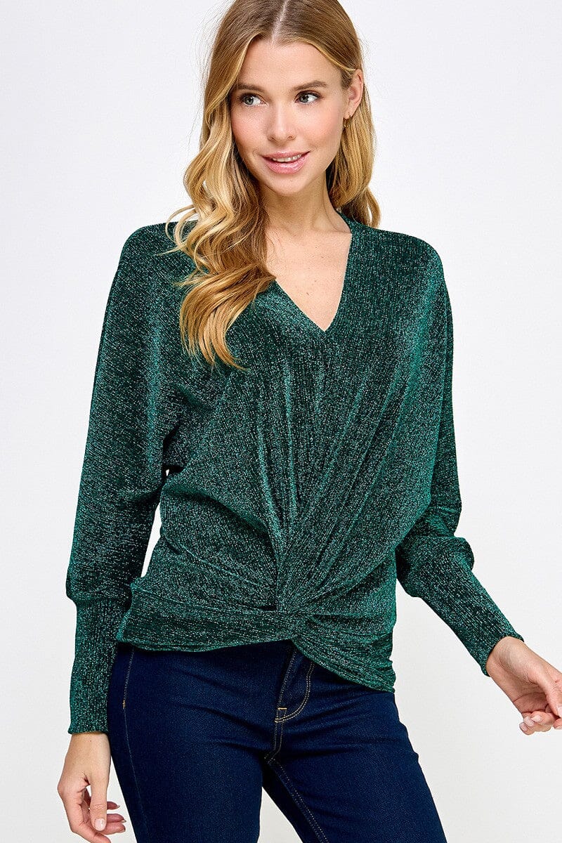 Holiday Lurex Twist Front Top 2 hearts