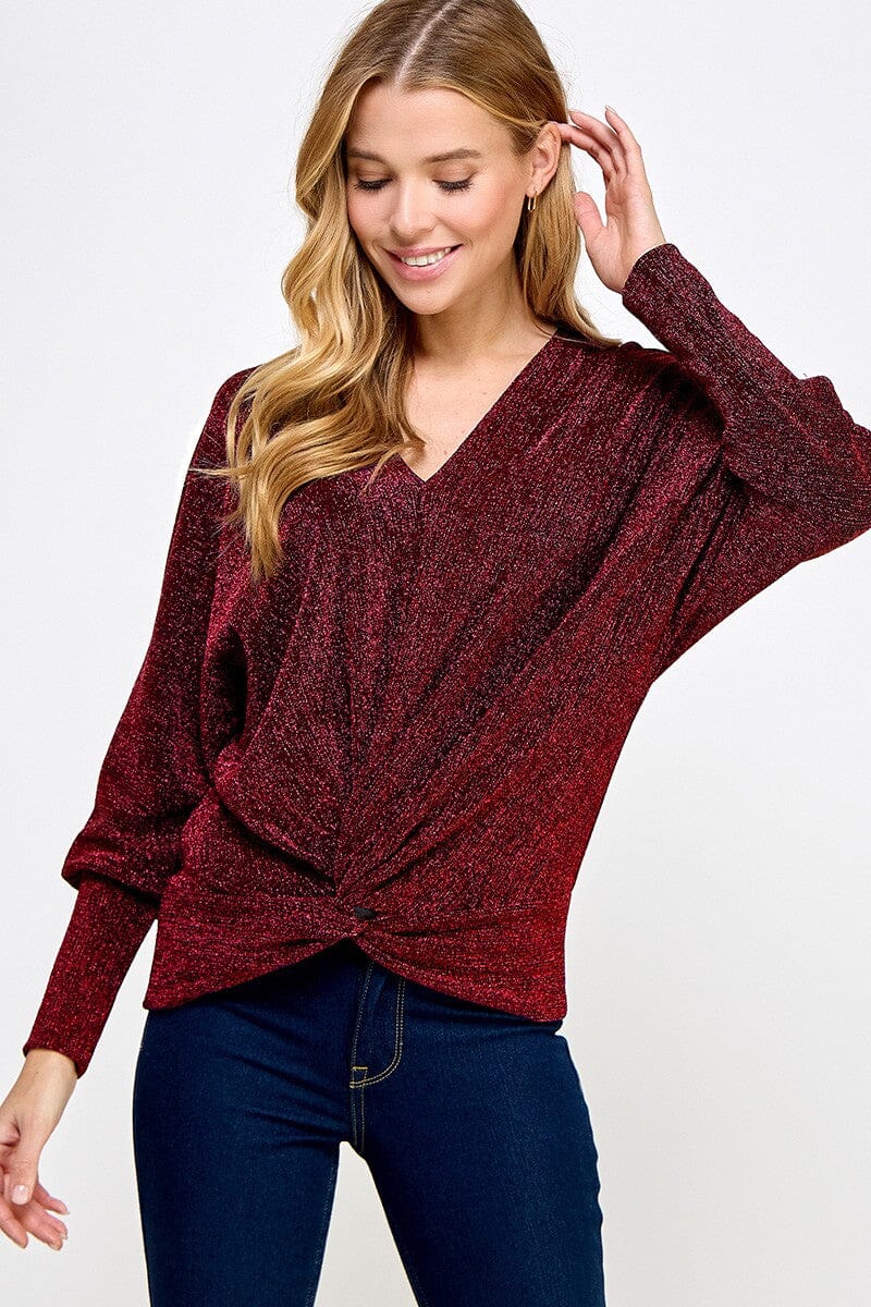Holiday Lurex Twist Front Top 2 hearts
