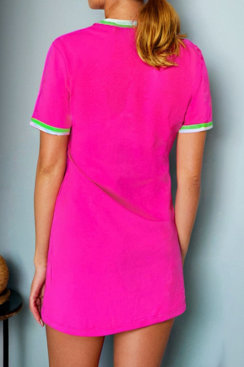 Hot Pink Contrast Trim T-shirt Dress Kentce