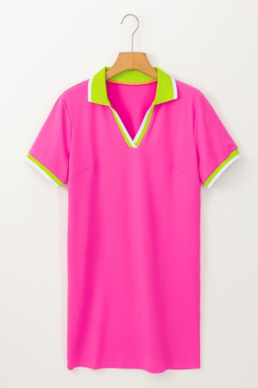 Hot Pink Knit Dress with Lime Accent Shewin