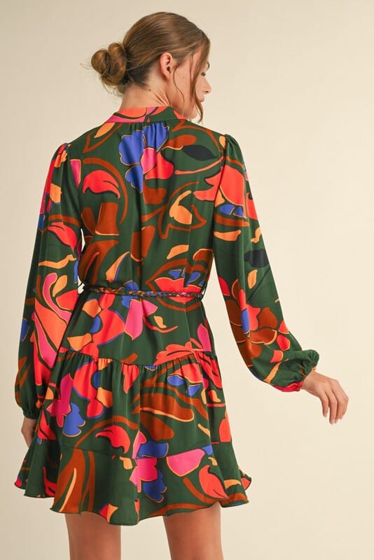 Hunter Abstract Braided Tie Waist Dress Jodifl