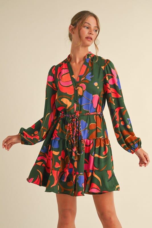 Hunter Abstract Braided Tie Waist Dress Jodifl