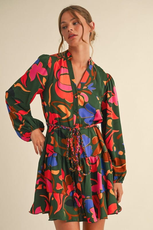 Hunter Abstract Braided Tie Waist Dress Jodifl