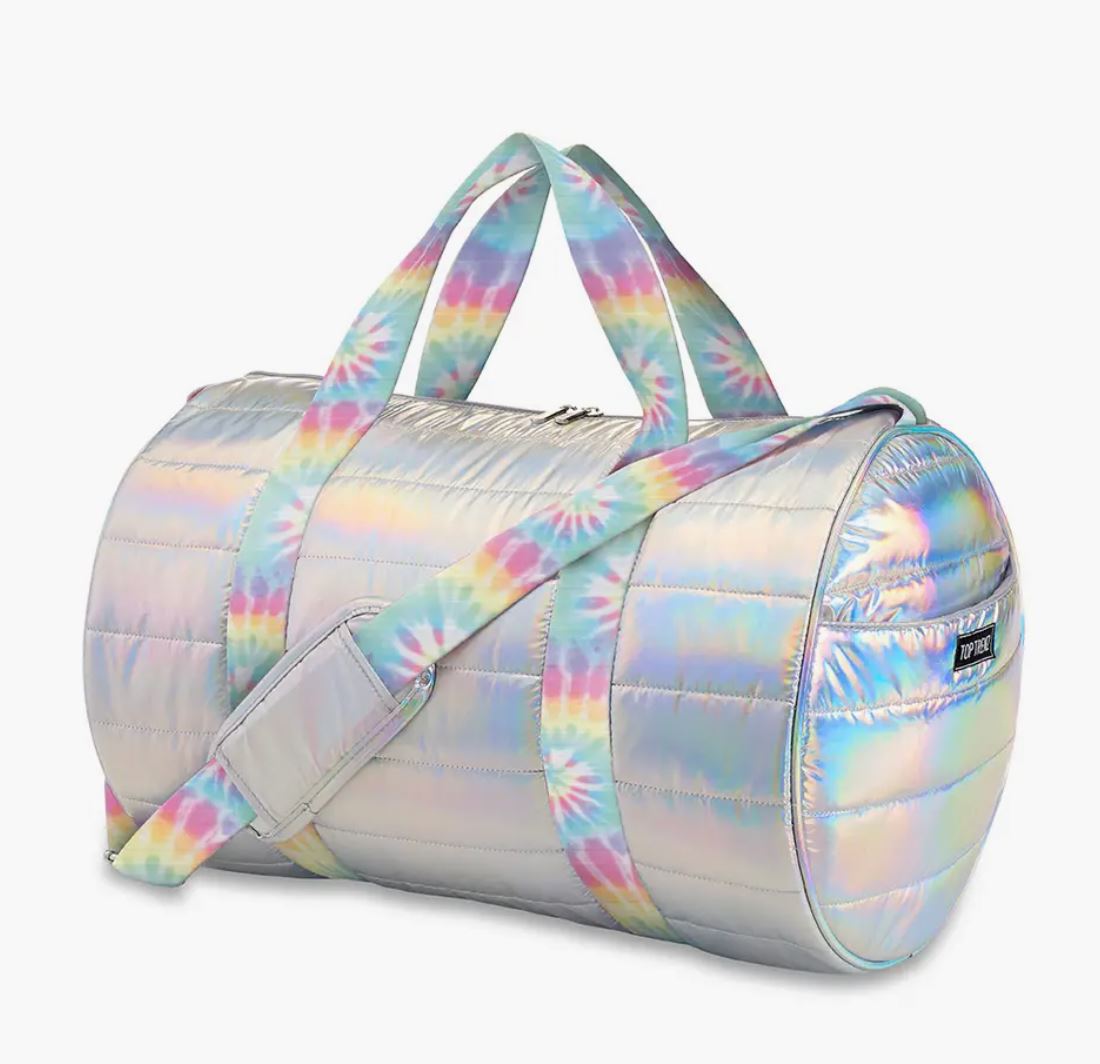Iridescent Puffer Duffle Bag Tie Dye Pastel Delight top trenz
