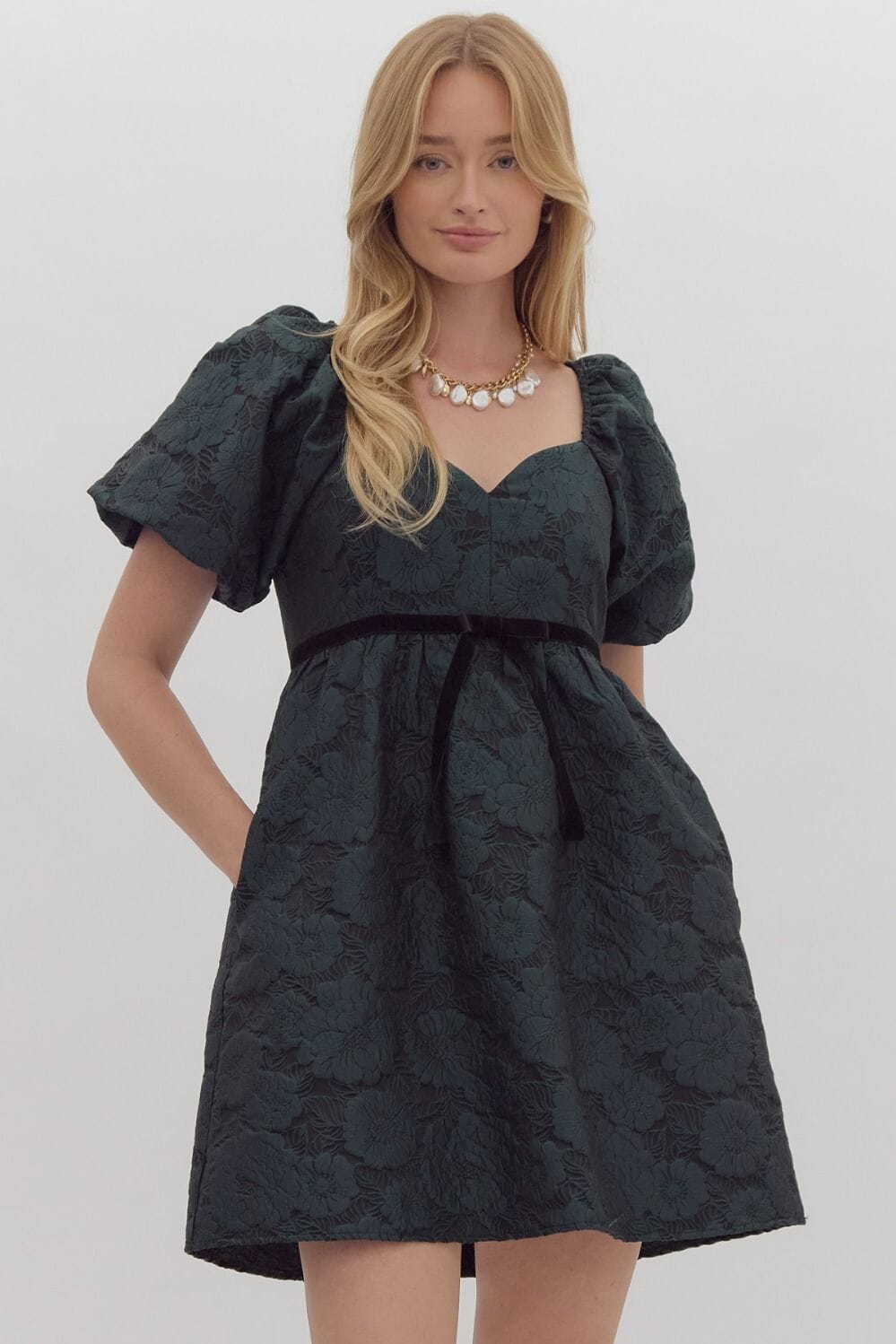 Jacquard Sweetheart Neck Dress Entro