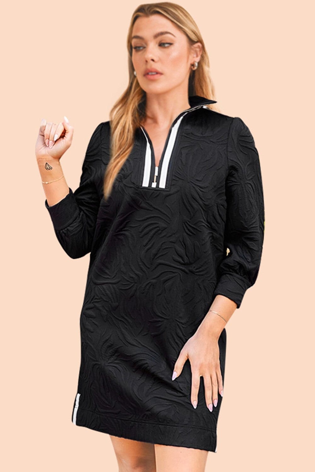 Jacquard Trim Zipper Dress shewin