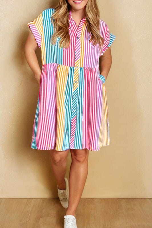 Jade Striped Colorblock Shirt Dress Kentce