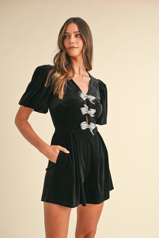 Jewel Bow Velvet Romper Mable
