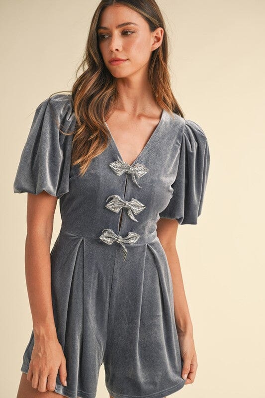 Jewel Bow Velvet Romper Mable
