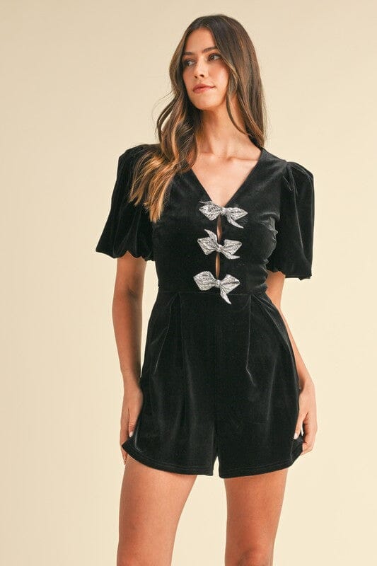 Jewel Bow Velvet Romper Mable