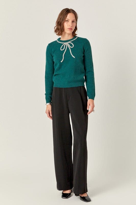 Jeweled Rhinestone Bow Sweater English Factory