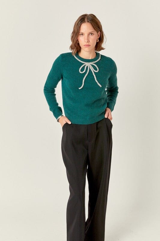 Jeweled Rhinestone Bow Sweater English Factory