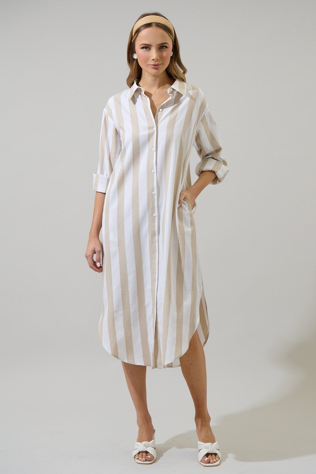 Jordy Striped Shirt Midi Dress sugarlips