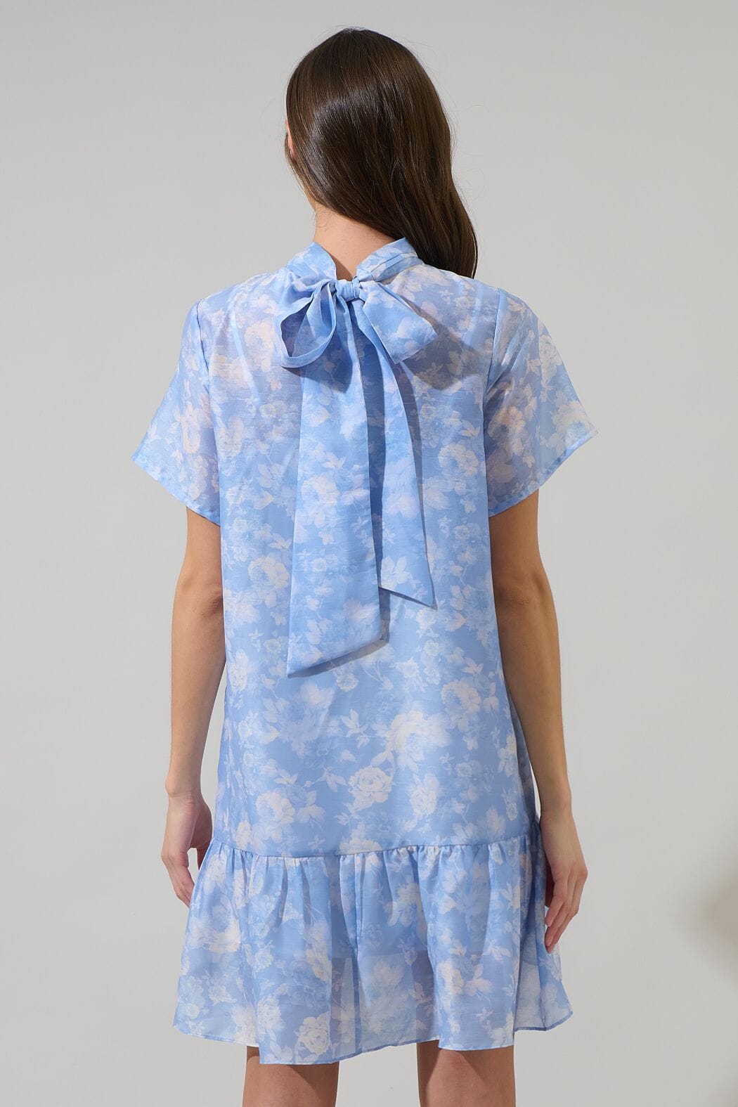 Julie Blue Floral Organza Bow Back Dress Sugarlips