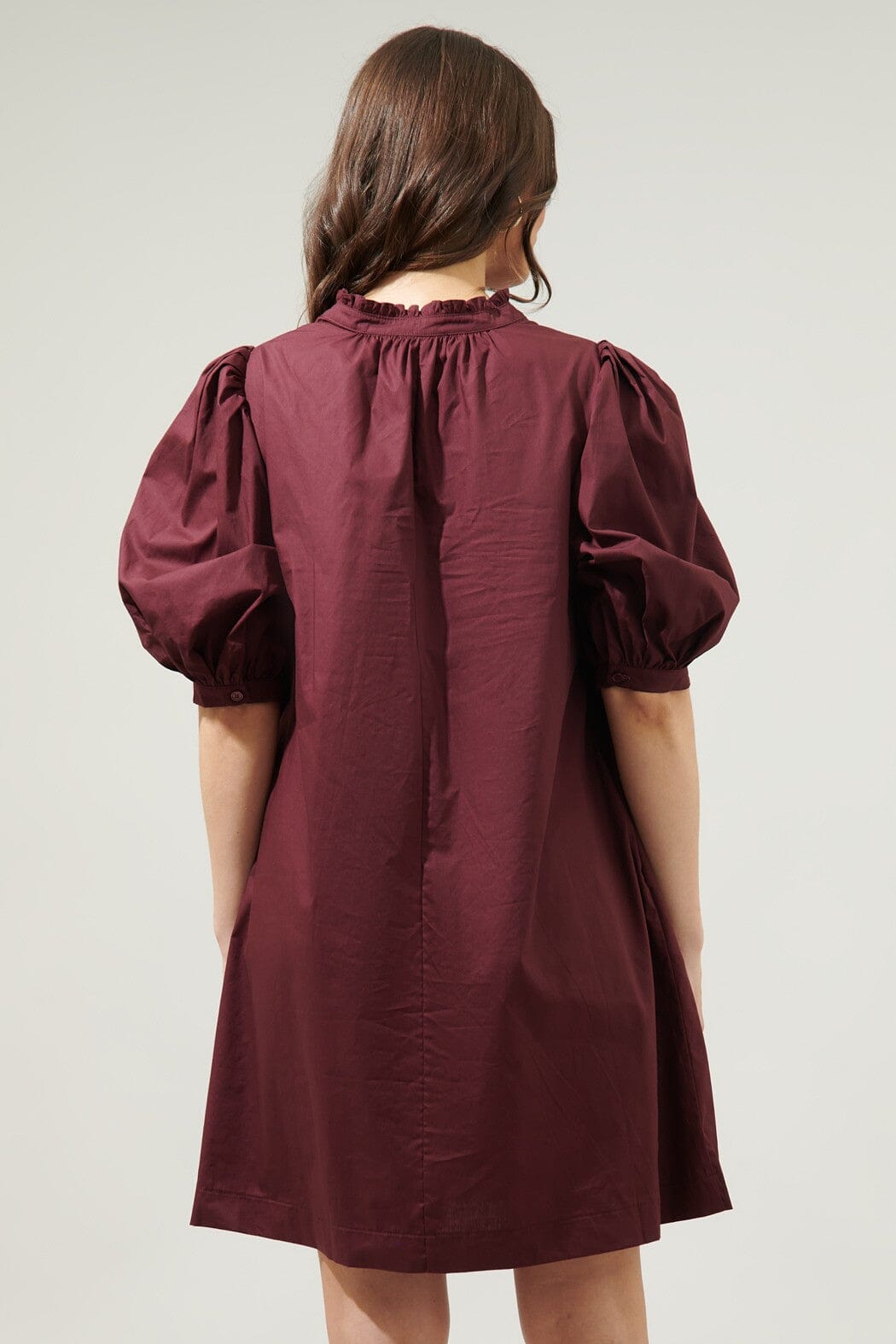 Julissa Split Neck Babydoll Dress Merlot Sugarlips