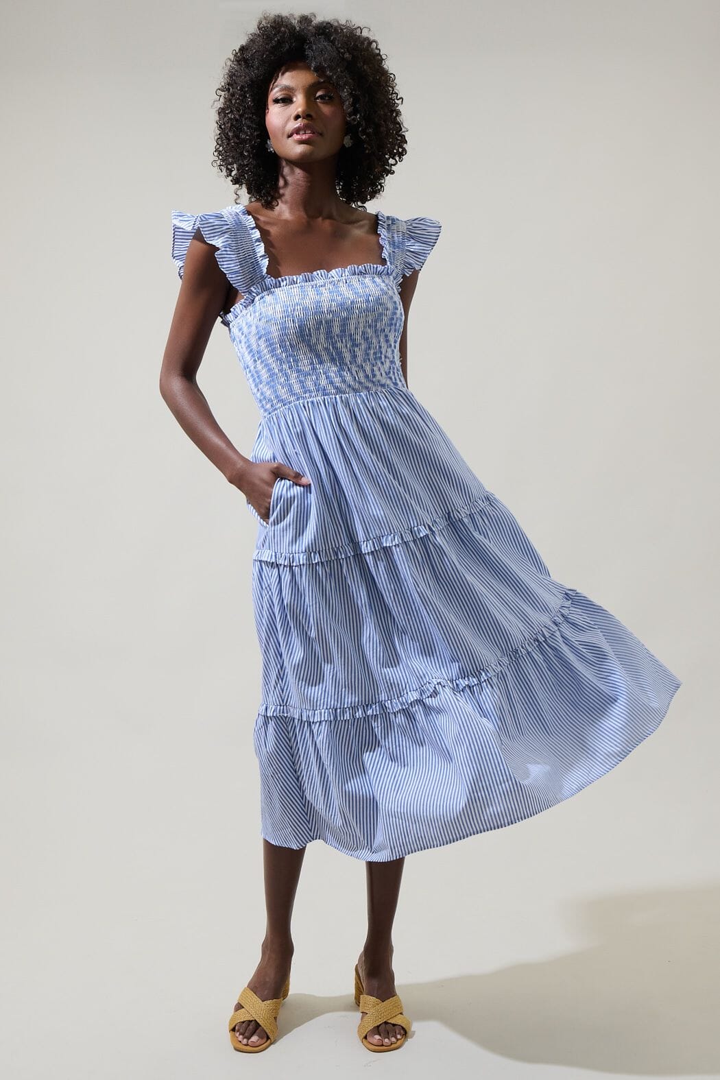 Katie Striped Smocked Bodice Midi Sugarlips