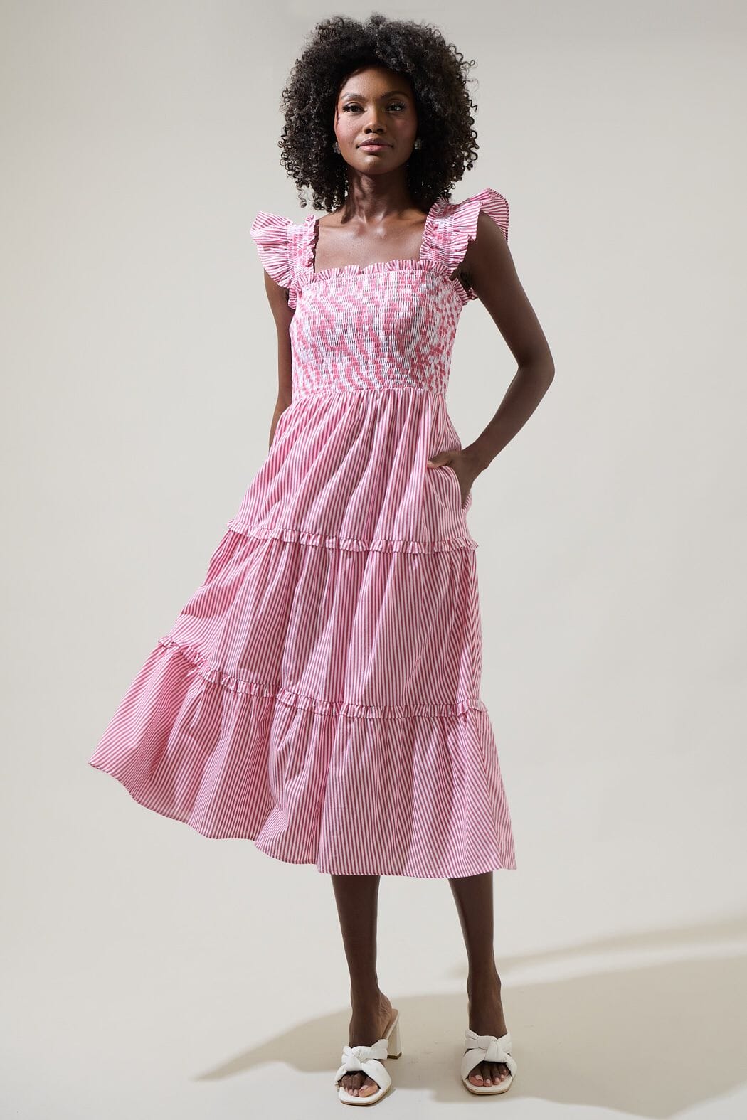 Katie Striped Smocked Bodice Midi Sugarlips