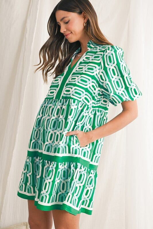 Kelly Green Chain Print Dress Shewin