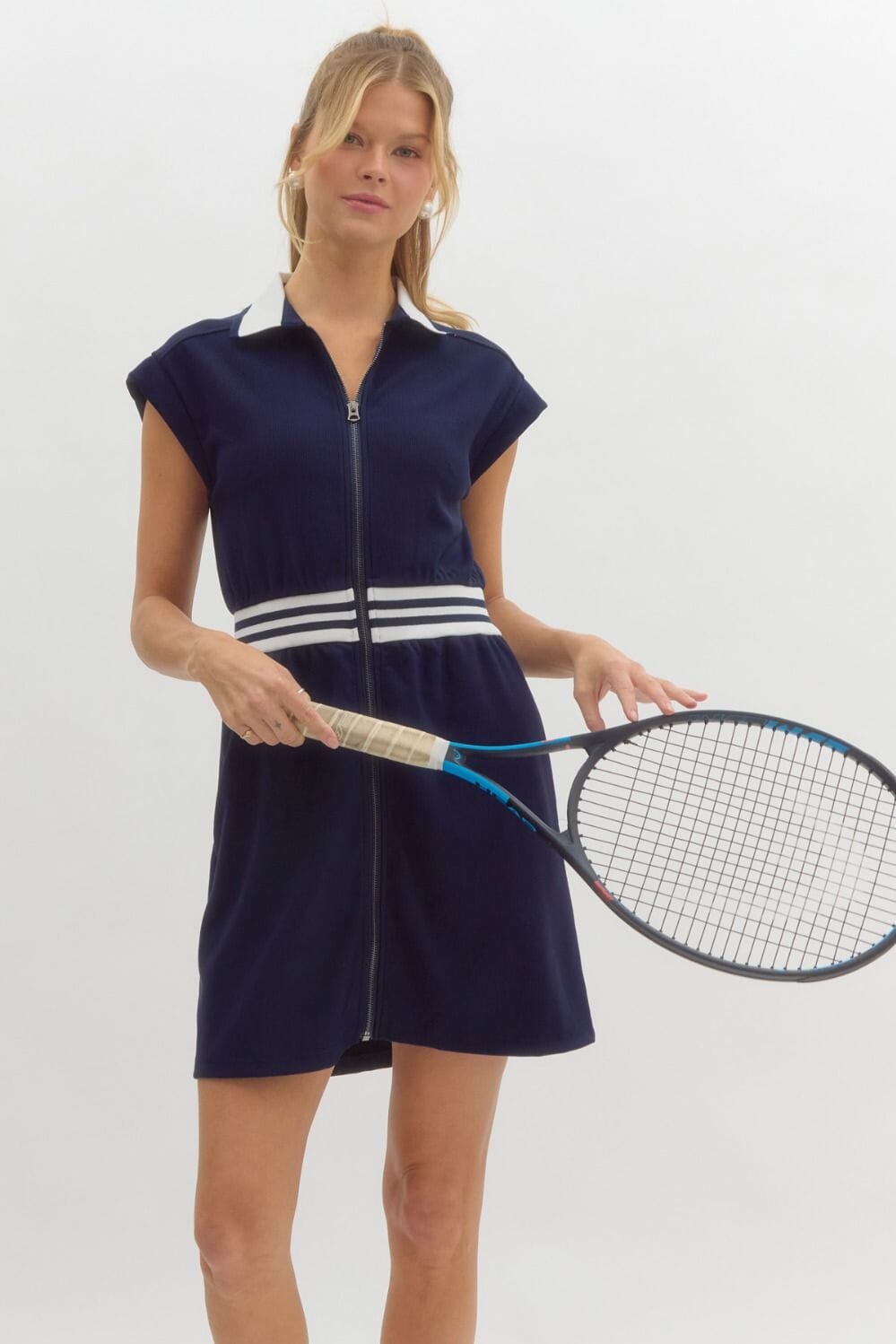 Knit Dress with Striped Band Detail Entro