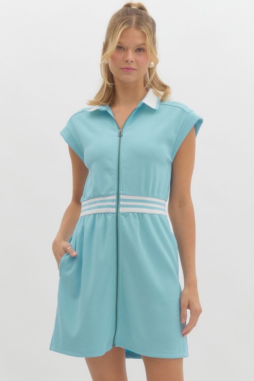 Knit Dress with Striped Band Detail Entro