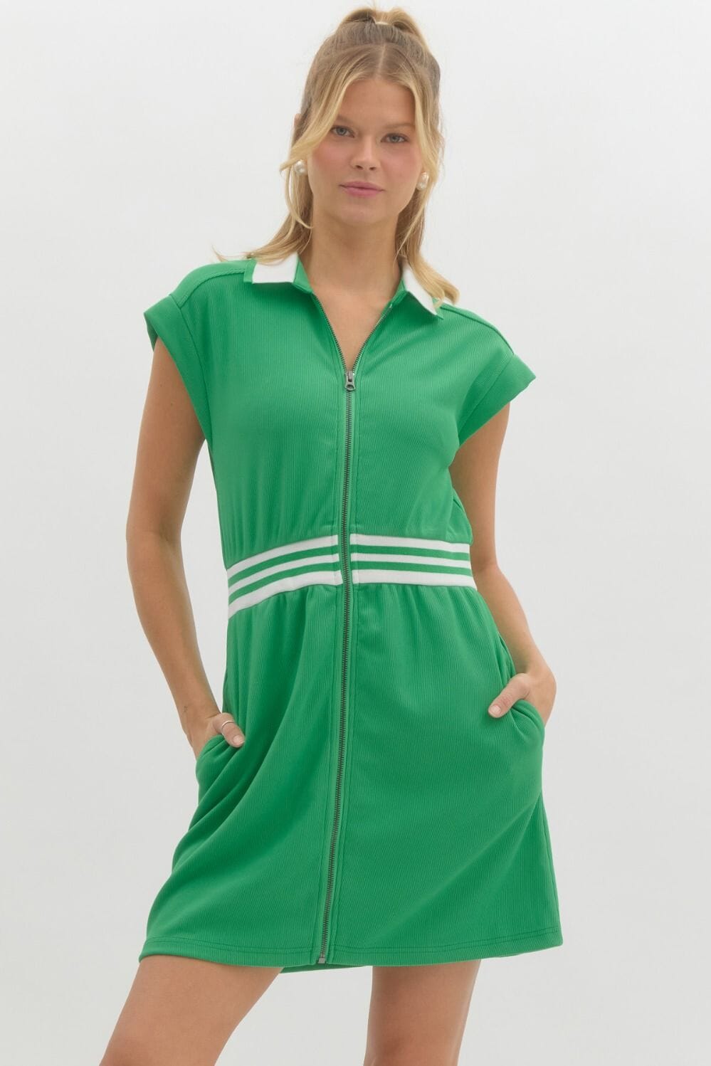 Knit Dress with Striped Band Detail Entro