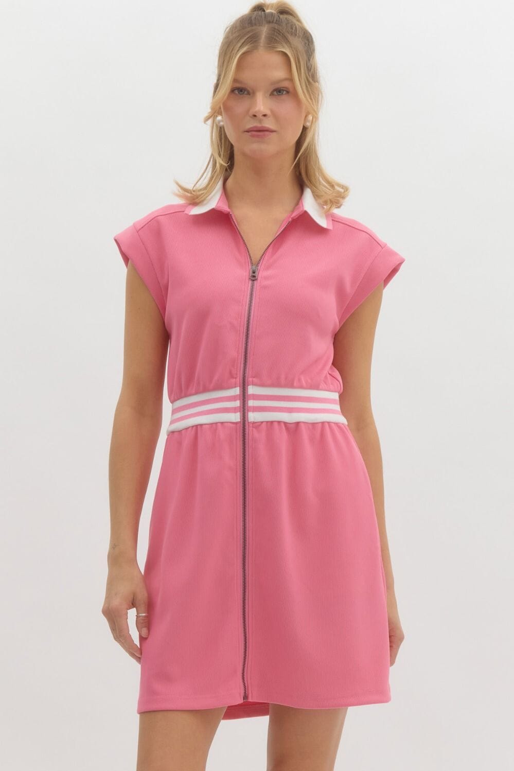 Knit Dress with Striped Band Detail Entro