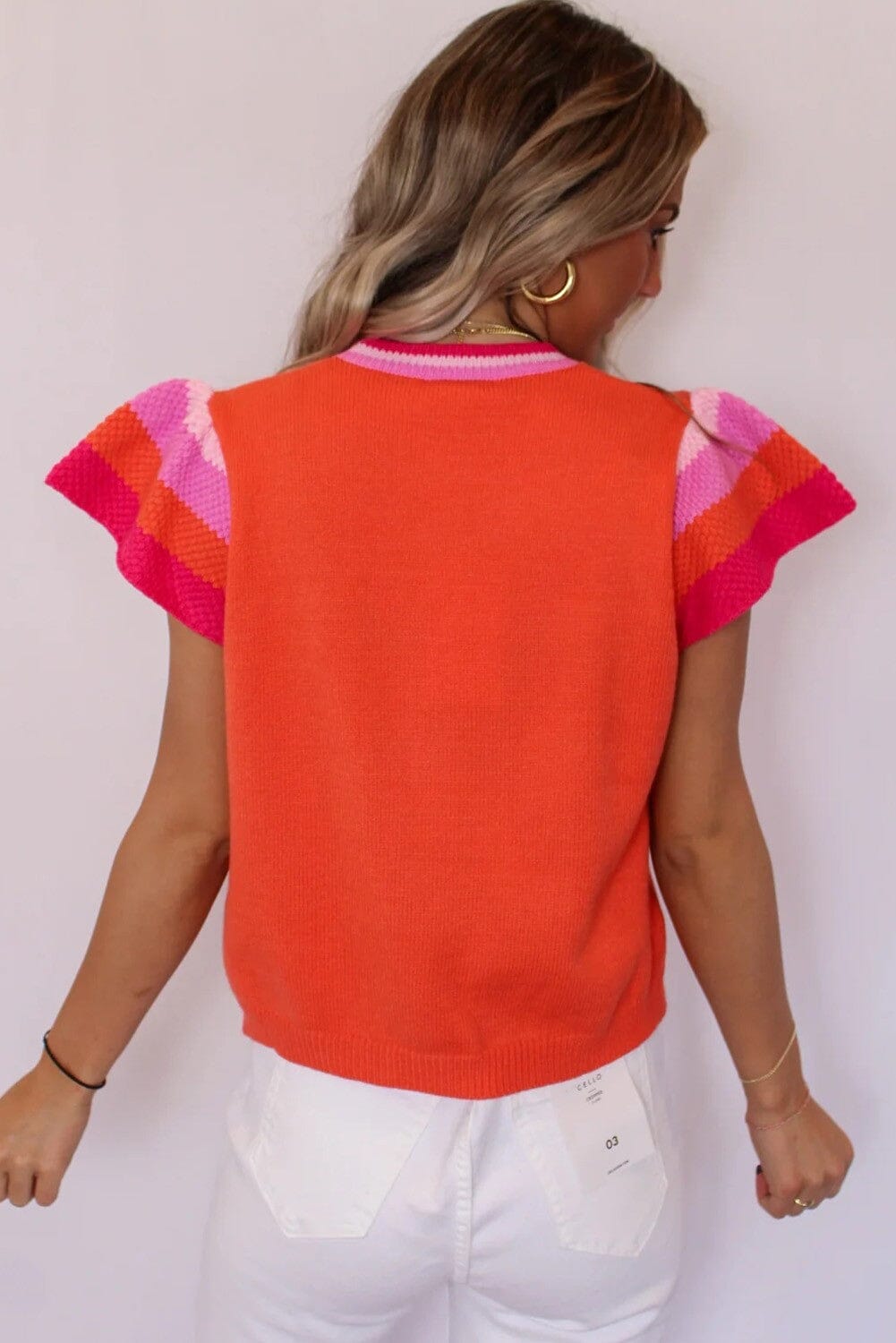 Knitted Contrast Sleeve Round Neck Tee Youmi