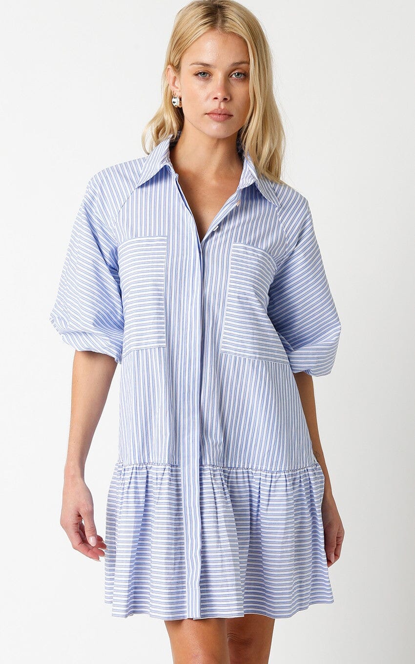 Kristen Striped Dress with Pockets Olivaceous