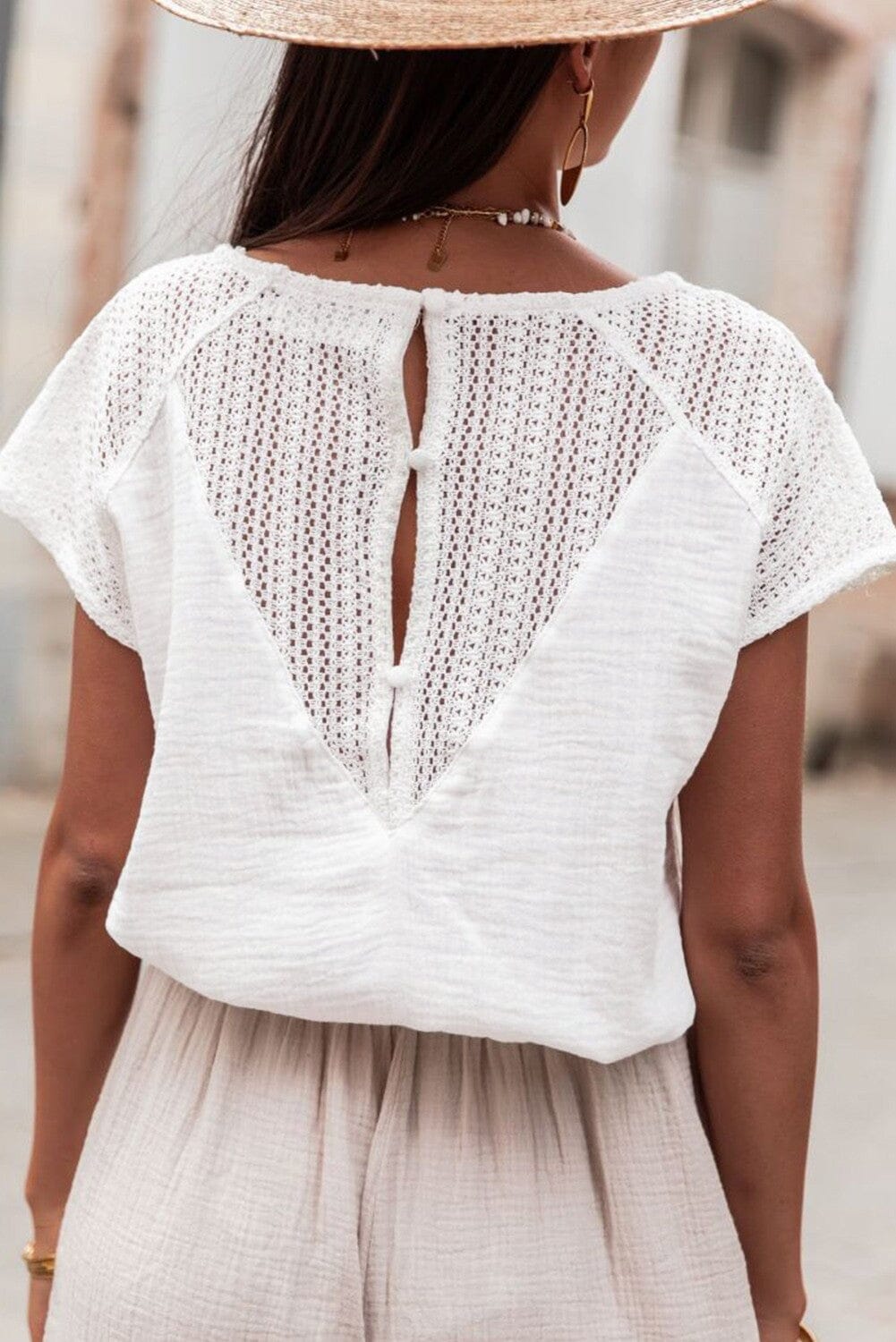 Lace Crochet Textured Button Back Blouse jupiter and me