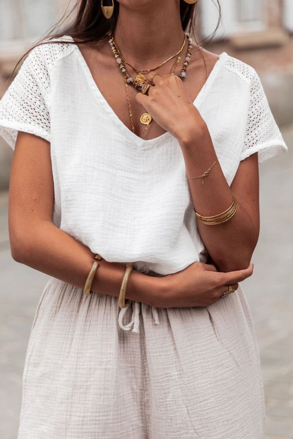 Lace Crochet Textured Button Back Blouse jupiter and me