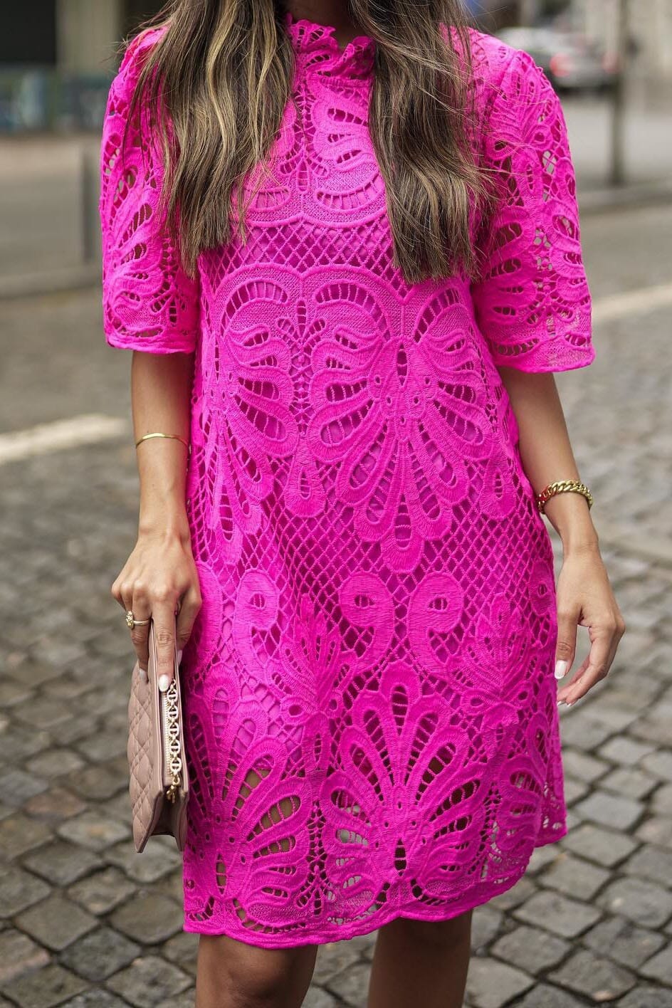 Lace Eyelet High Neck Dress Mayah Overseas