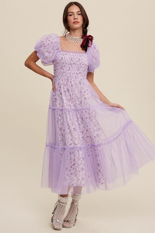 Lavender Floral Dress with Mesh Overlay listicle