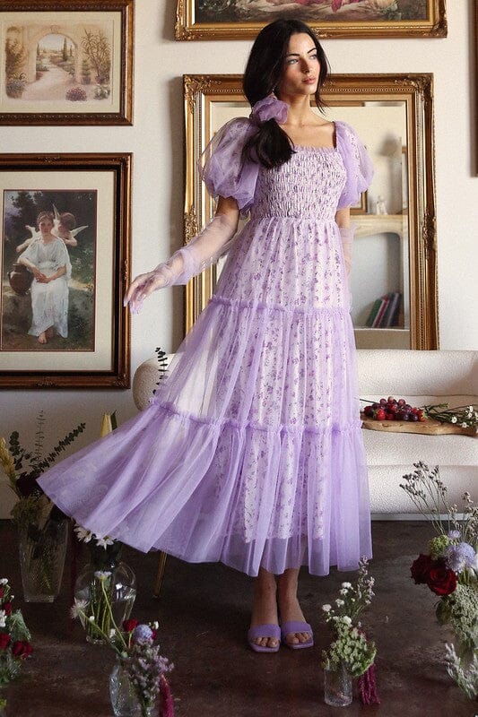 Lavender Floral Dress with Mesh Overlay listicle