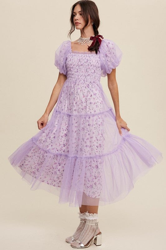 Lavender Floral Dress with Mesh Overlay listicle