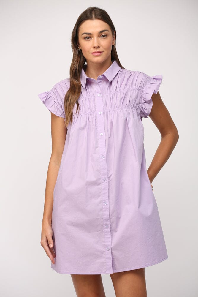 Lavender Shirred Yoked Shirt Dress Fate