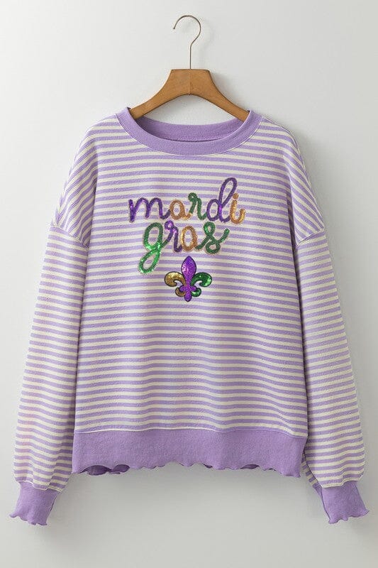 Lavender Stripe Sequin Mardi Gras Top Kentce