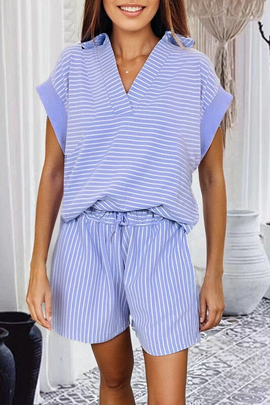 Lavender Striped Collared Set Shiying