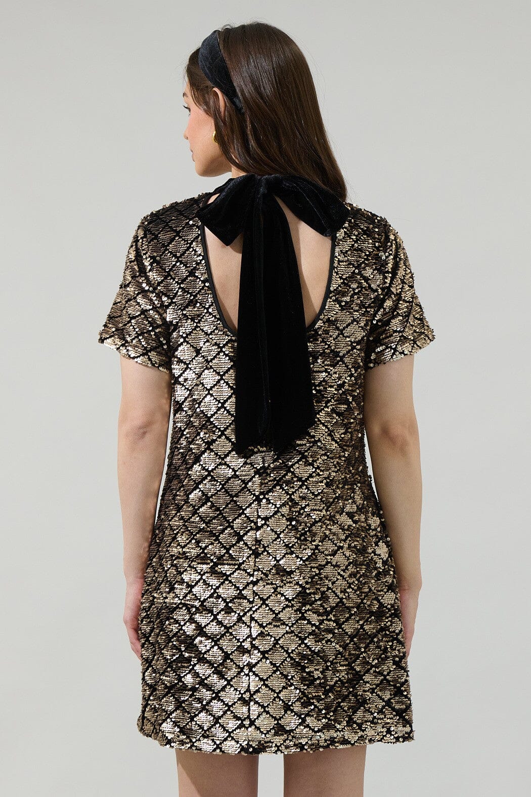 Leslie Sequin Nova Back Bow Tie Mini Dress Sugarlips