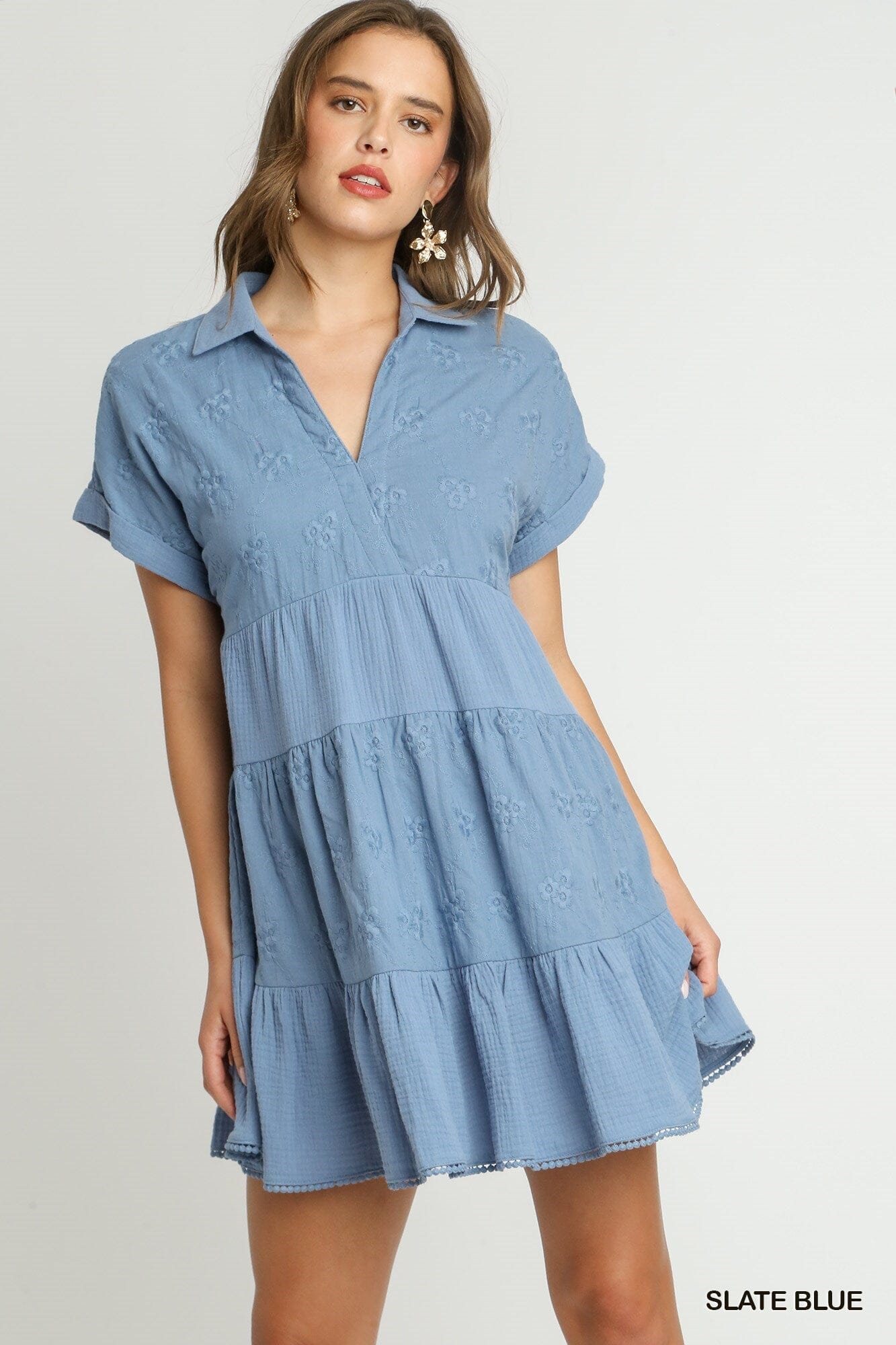 Linen and Eyelet Collared Dress Umgee