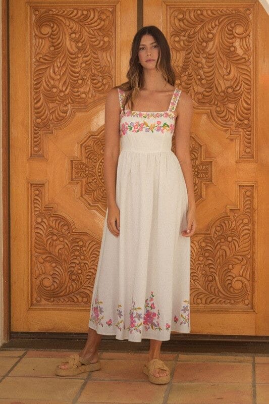 Linen Embroidered Midi Dress Mable