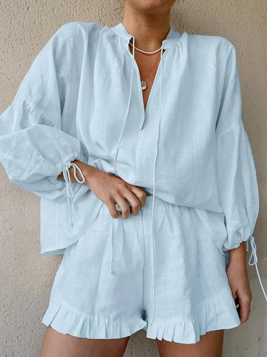 Linen Ruffle Short Set lily clothing