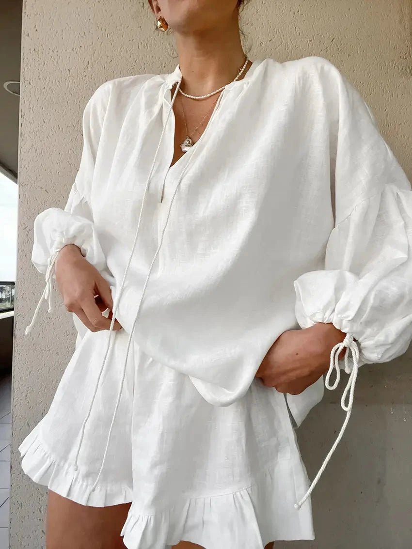 Linen Ruffle Short Set lily clothing