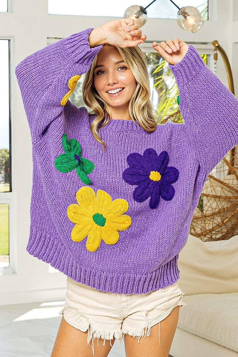Mardi Gras Flower Power Sweater bibi