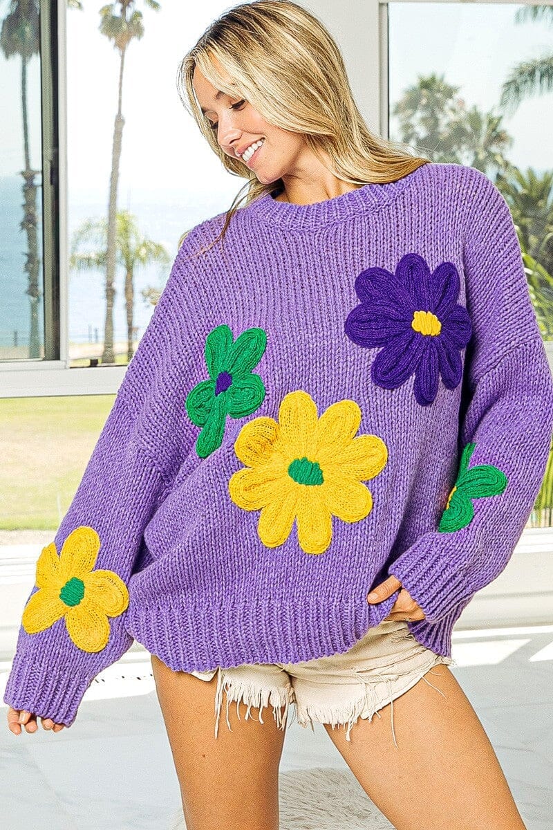 Mardi Gras Flower Power Sweater bibi