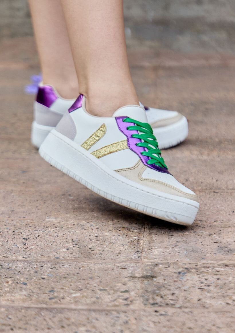 MARDI GRAS GLITTER DOUBLE LACE SNEAKERS maker's shoes